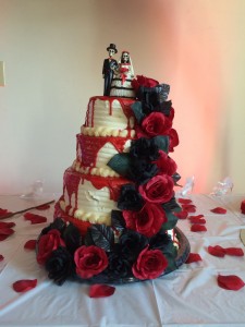Black and Red Skeleton Wedding Cake