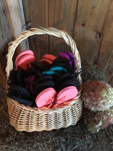 Wedding Flip Flop Shoe Basket at a barn wedding at Indian Ladder Farm - Altamont, NY